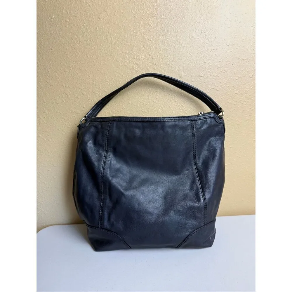 Kate Spade Classic Black Leather Purse with Zip Closure & Striped Lining